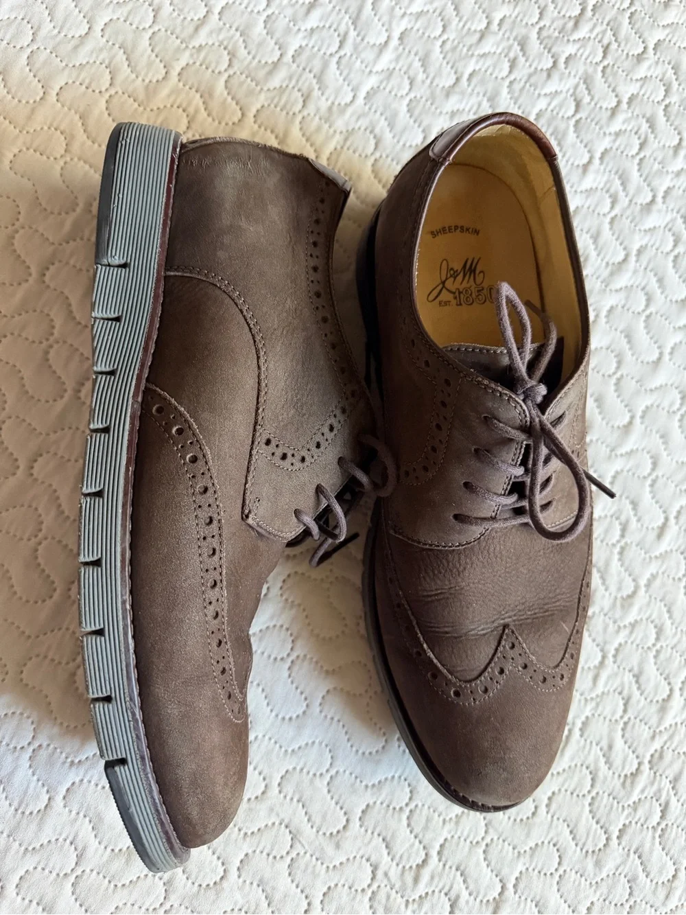 Johnston & Murphy Martell  Brown Leather Wingtop Oxford Rubber Outsole Size 9.5